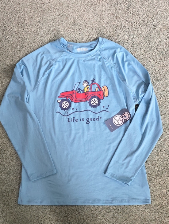 Life Is Good Other - Life Is Good Mens XL Light Blue Long Sleeve Tee with Red Jeep Graphic, NWT.